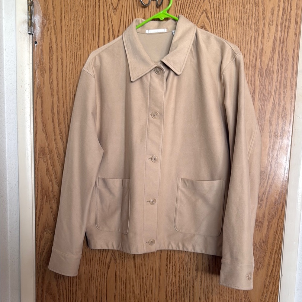 Women's Uniqlo Oversized Boxy Collared Chore Utility Jacket Tan Beige M